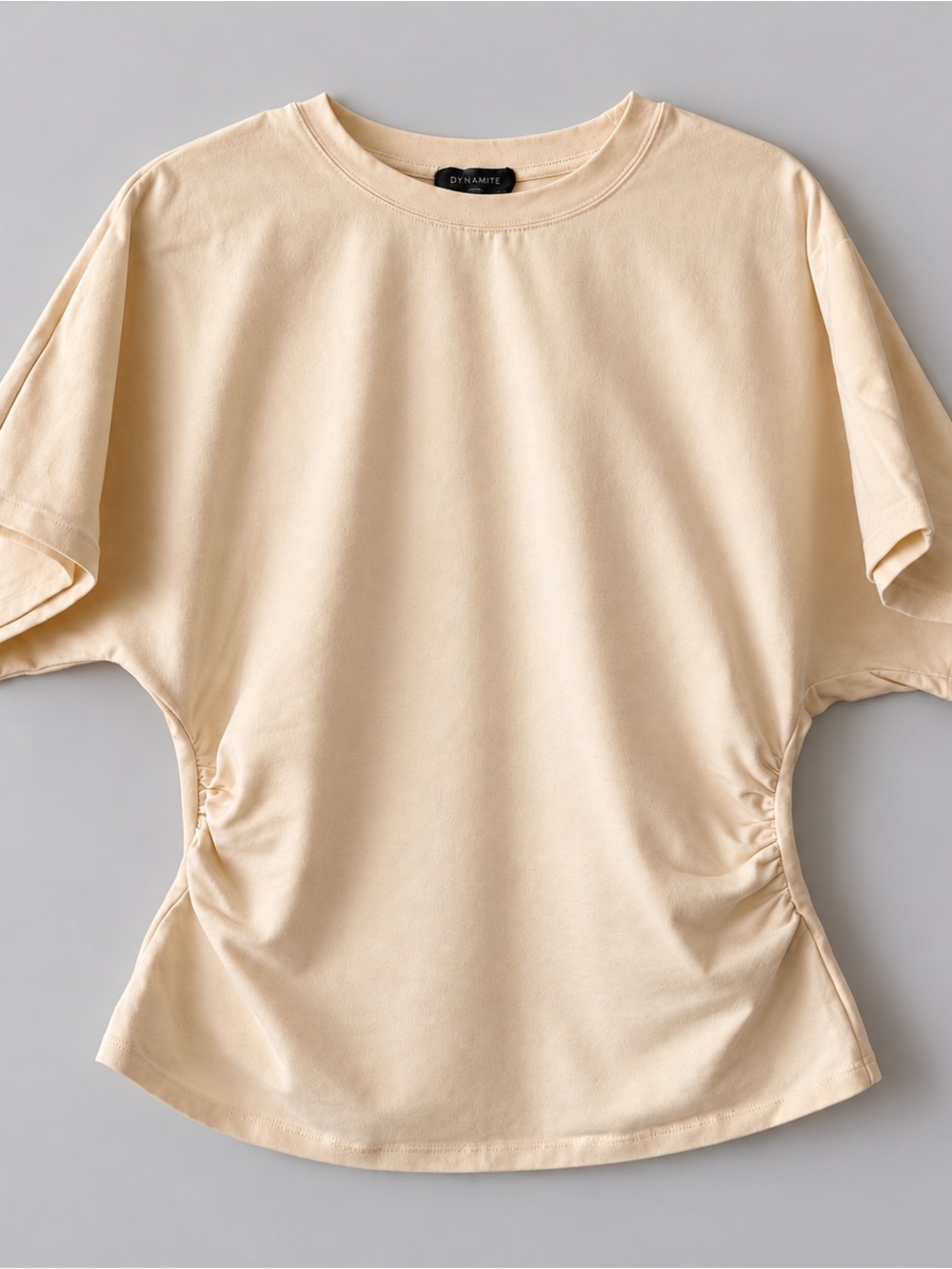 Dynamite Butter Yellow Ruched Waist Tee Size M